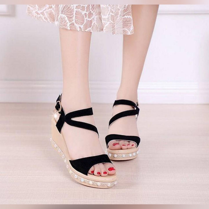 PEARL HIGH HEELS WEDGE SANDALS