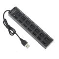 Portable 7 Ports Usb Hub Adapter 2.0 Power And Data Transfer Splitter With Switch Led Light Cable Extension For Pc Laptop Computer Mobile Charger. 