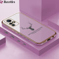 Jizetin (Free Lanyard) for Infinix Zero X Pro / Zero X Back Cover Antlers Luxury 6D Plating Case Side Pattern Soft Silicone Square Phone Cases. 
