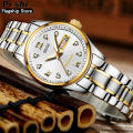 【ZOSR】 Relo Buy 1 Take 1 couple watch for men and women automatic Date  water proof Quartz Watches Fashion Elegant Stainless Steel luminous display gold Casual Ladies wristwatch. 