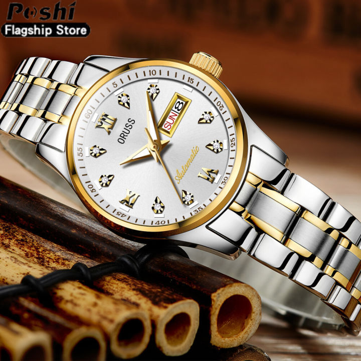 【ZOSR】 Relo Buy 1 Take 1 couple watch for men and women automatic Date  water proof Quartz Watches Fashion Elegant Stainless Steel luminous display gold Casual Ladies wristwatch