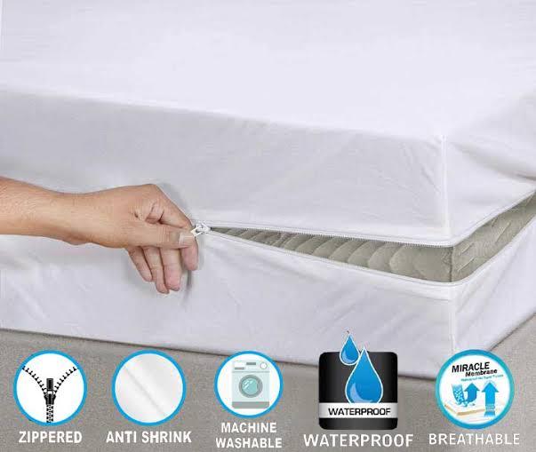 Zipper Waterproof White Export Quality King Sized Upto 15 Inch Mattress Cover Protector 100% International Quality and Newest Arrival