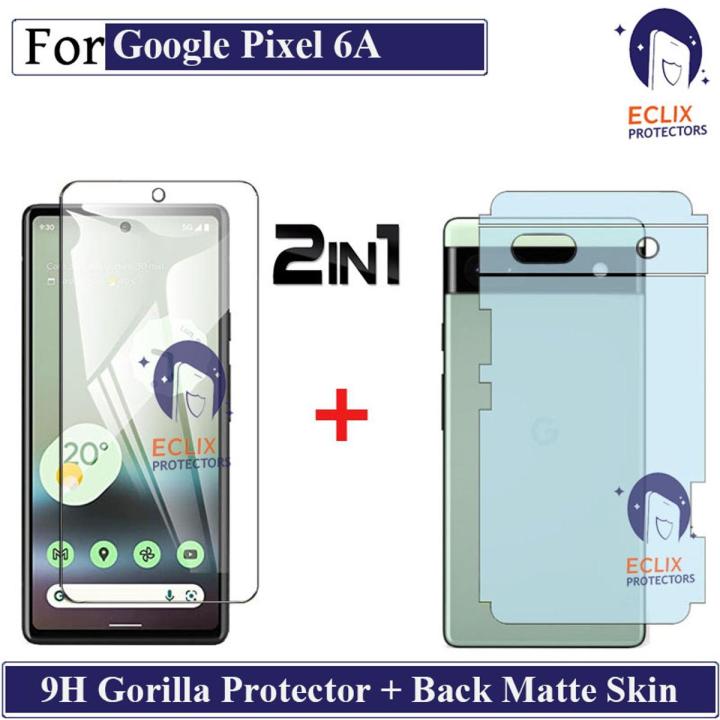 ECLIX Google Pixel 6A Tempered Glass Screen Protector Flexible 9H Gorilla Guard Unbreakable Hammer Sheet + Back Matte Protector Soft Film Protection Skin Sheet Carbon Fiber With Sides Cover
