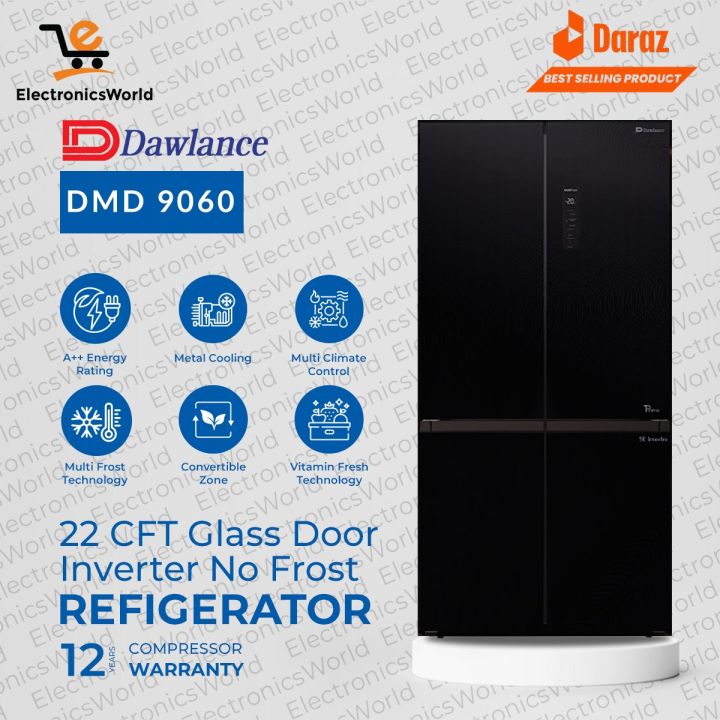 Dawlance Refrigerator | Model DMD-9060 Glass DoorInverter No Frost Refrigerator  Glass Door (Side By Side ) / 22 Cubic Feet Extra Large size/ with 20 Years Compressor  Warranty