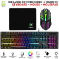 RGB Gaming Keyboard & Mouse Combo - 7 Colour Wired RGB Mouse and Keyboard Set - USB Wired Pack For PC & Laptop - White & Black. 