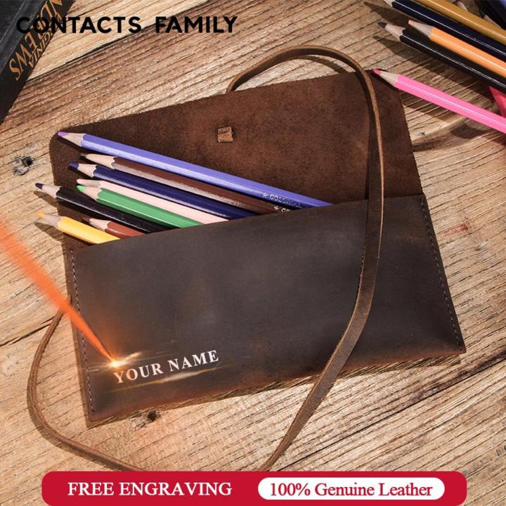 Retro Leather Roll Pencil Cases Leather Pen Bag Pouch Texture Student Adult Pencil Bags Office High School Supplies Stationery