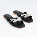 Stylish Trendy Unique Slides Having Crystal Stone Strips on the top For women. 