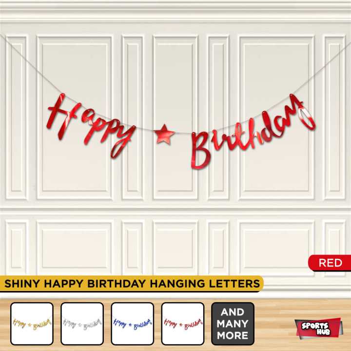 Happy Birthday Wall Hanging Bunting Banner With Star For Birthday Decoration Shiny Birthday Garland Cursive Style Banners For Party Decoration Available in Gold, Silver & Black