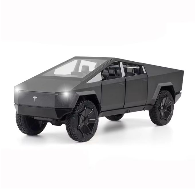 Tesla Cybertruck Model - Diecast 1:36 Scale, Lights, Music, and Openable Trunk - Black Edition