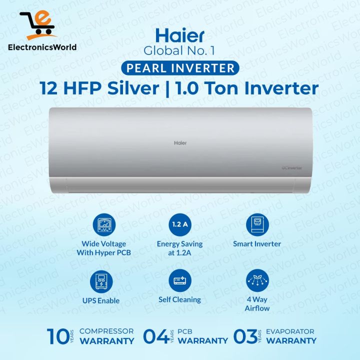 Haier Inverter AC | Model HSU-12HFP CA (Pearl Inverter Series) | 1 Ton DC Inverter UPS Enabled - Self Cleaning - WiFi Enabled-Turbo Cooling- Color Silver/ Golden |10 Years Compressor 04 Years PCB 03 Years Evaporator Warranty | Haier Free Installation