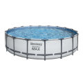 Bestway Steel Frame Round Pool 56462, 18 Ft Length X 18 Feet Width, Full Depth Large For Children & Adults, Easy To Setup & Drain Size Puncture Resistant Liner, 46 Inch Deep Family Big Swimming Pools, Water & Summer Fun, With Filter Pump, Ladder & Cover. 