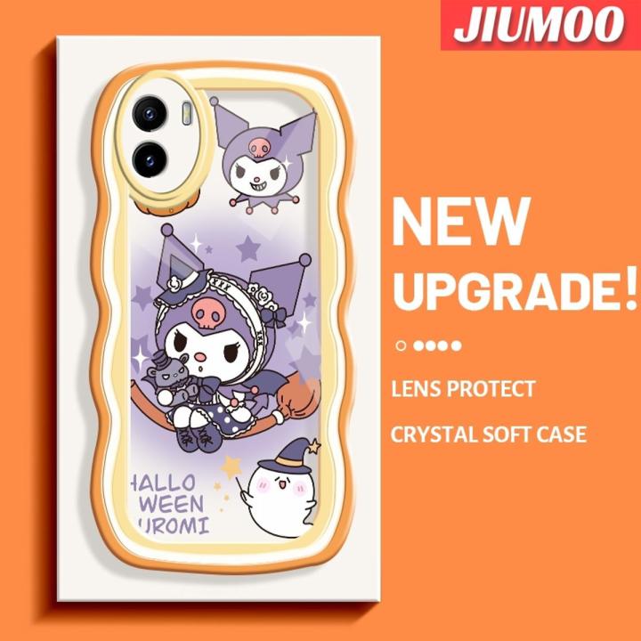 JIUMOO For VIVO Y15s Y15a Y01 Case Comic Kuromi Colorful Patten Wave Border Soft Transparent TPU Shockproof Phone Cases Silica Gel Casing Camera Protective Cover