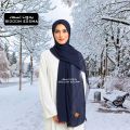 Hijab made in Korean chiffon signature logo Leather Patch BIDOON ESSMA  Royal Blue Imported Dubai Scarf Hijab Chiffon Stroller comes in gift box | Hijab Luxuary Stylish for Hijabi Girls Women | Arabic Hijab Gifting for Hajj Umrah all religious Occassion. 