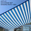 Blue/white Sun Shade Net, High Quality, 90% Sun Protection Shade Net UV Resistant, Privacy Screen Fence for Garden Balcony Greenhouse. With loops & rings on every 3 feet distance on sides and double stitched sides with cotton nawar.. 