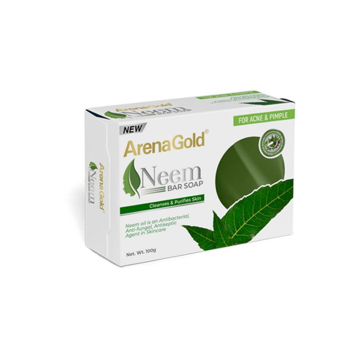 Arena Gold Neem Soap Bar 100g |  Face& Body Soap| For Sensitive And Acne Prone Skin| Soothes Skin| Helps Prevent Acne| Organic Neem Soap Bar| Helps Repair Sensitive Skin| Helps Reduce Acne Marks| For Men And Women Both| Reduces Blemishes | Body Soap