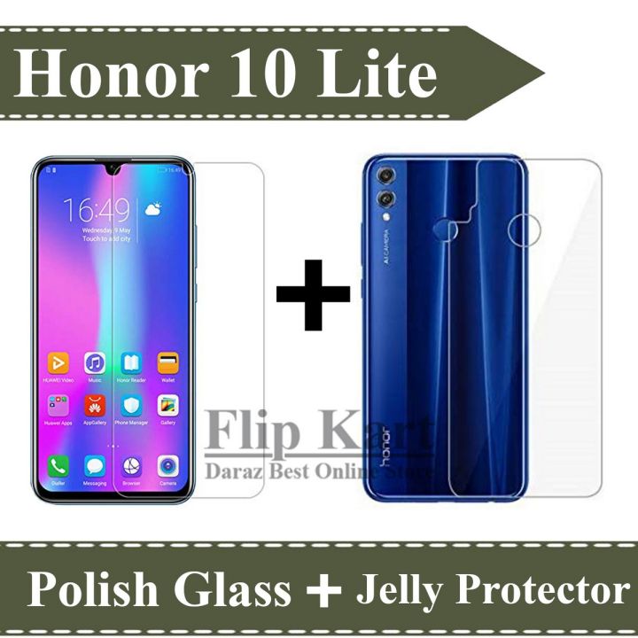 Huawei Honor 10 Lite Tempered Polish Glass And Back Jelly Protector 2 in 1 Combo