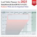 Table Planner for the year 2025 for Monthly, Weekly and Daily planning by Leaf Diaries. 