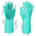 Magic Silicone Gloves with Scrubber for Cleaning Washing Reusable Rubber Scrub Gloves for Dish Washing Kitchen Household (1 Pair: Right + Left Hand). 