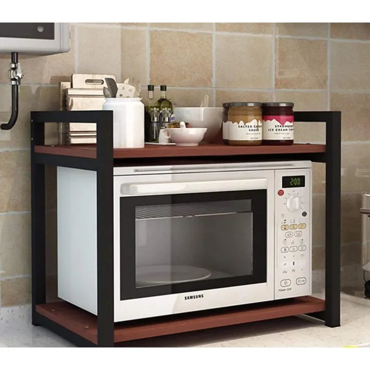 Mircowave Stand for Kitchen with Metal Frame and Wooden Shelf, Oven Stand Kitchen Organizer for Home