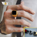 Vnox Stylish Signet Rings for Men, Male Pinky Ring with Black Square CZ Stone,Gold Color Stainless Steel Metal Jewelry ,US Size. 