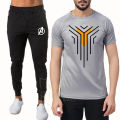 Mokenzo_Micro Mesh Men’s Gray Tracksuit T-Shirt and Trouser 2 pieces Gym Wear Tracksuit. 