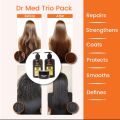 "DR MED Keratin & Argan Hair Revitalization Set: Shampoo, Conditioner, and Mask Trio" (Paraben free, sulphate free, salt free, silicon free). 
