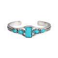 Vintage Bracelet Adjustable Natural Blue Stone Retro Bangle. 