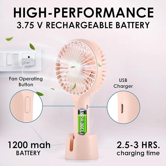 Mini USB Hand Fan – Rechargeable 1200mAh Personal Cooling Fan with 3 ...