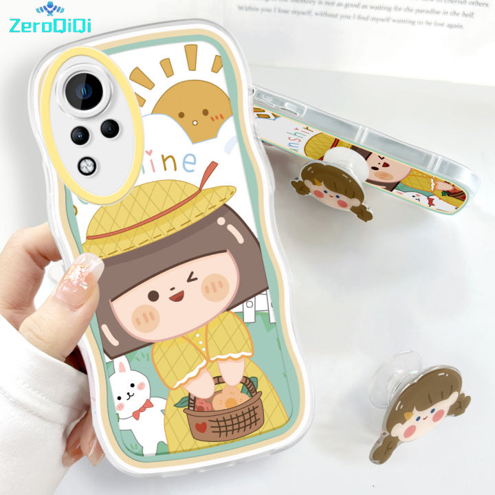 ZeroQiQi for Infinix Note 11 Note 12 G88 X663 Back Cover With Free Holder Cute Girl Wavy Phone Case Camera Protection Transparent TPU Soft Cover for Girls