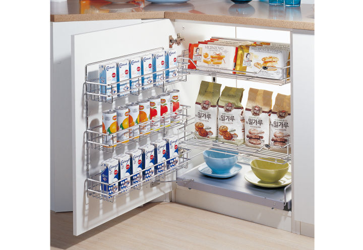 Wellmax Kitchen Corner Basket Shelf- PTJ017K/J- Iron- Silvergrey+Chrome