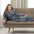 Premium Women's Plush Long Bathrobe - Soft Warm Fleece Robe with Shawl Collar for Spa & Home. 