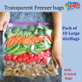 Pack of 10 Transparent Large size Freezer bags , Plastic zip bags , Zip lock bags. 