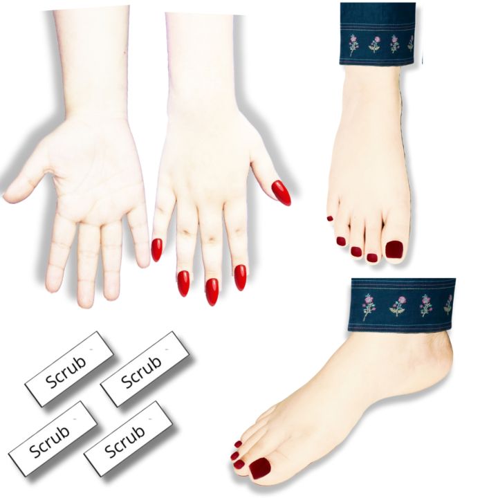 High Quality Reusable Mehndi Practice Hand    and  Foot For Henna Practice - 2 Short Hands and 2 Foot  With Free Scrubs