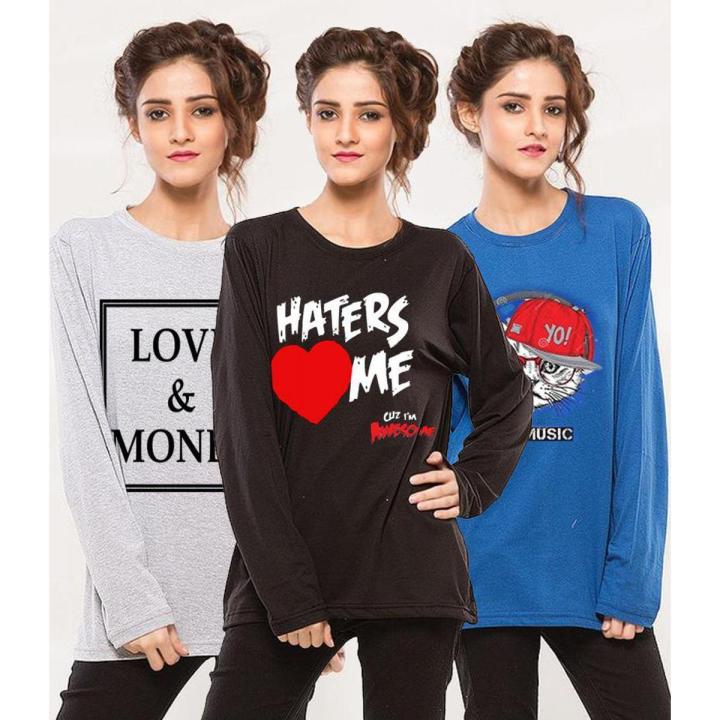 Pack Of 3 Funky Printed Long Sleeve T Shirts For Women BGB 3 Daraz.pk