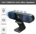 EMEET 3 in 1 Webcam C980 Pro Webcam 1080P, 2 Speakers & 4 Built-in Omnidirectional Microphones Arrays for Video Conferencing Streaming, Noise Reduction, Plug & Play, w/Cover. 