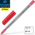 Schneider Tops 505 M (Pack of 6) Premium Ballpoint Pen with Clip Cap - Medium Line Width (0.5 mm) | Transparent Barrel for Ink Level Visibility | Stainless Steel Tip | Smudge-Free Writing | Schneider Pen | Schneider 505M | Ball Pen. 