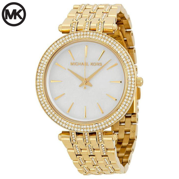 Michael Kors Darci Mother of Pearl Dial Gold Steel Crystal Ladies Watch MK-3219