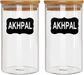 AKHPAL Glass Storage Jar With Airtight Seal Bamboo Lid,  AKHPAL Set of 2      1000ml Coffee Bean and Kitchen Food Container. 