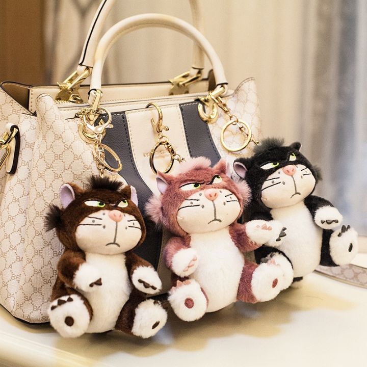 12cm Angry Cat Pendant Toy Movie TV Cartoon Figure Key Ring Animal Key Chain Fluffy Brown Red Black Stuffed Fashion Accessory