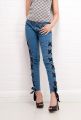 Ramblers Mid blue lace-up denim jeans with side eyelets for women WJ-02. 