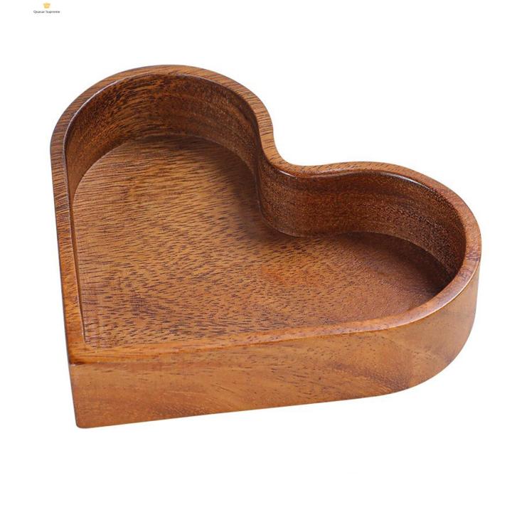 Quasar Decorative Wooden Fruit Platter Heart-shaped Wooden Snack Tray for Dining Table Multi-purpose Serving Tray for Nuts Snacks Stackable Design for Household Use Wooden Tray for Dried Fruits