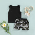 Baby Boy Shorts Set Letter Sleeveless Round Neck Vest + Camouflage High Waist Shorts Summer Cute Two-Piece Set. 