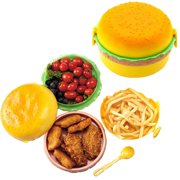 Lunch Box Kids Tiffin Box For School Burger Shaped Meal-it Box Large Lunch Box with Portions