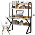 Computer Tables, Metal Frame Wood Home Office Table with 4 Tier DIY Storage Shelves - Laptop PC Desktop Table Study Workstations. 