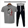 MONEY HEIST Printed Men's Clothing Summer Breathable T-Shirt and Black Trouser Gym wear and comfortable. 