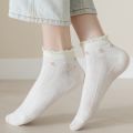 5 Pairs/Set White Frilly Ruffle Bow Tie Print Socks Cute Lolita Style Soft Breathable Cotton Sock. 