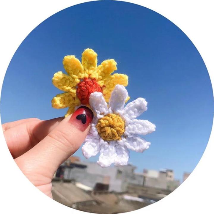 DIY Daisy Crochet Knitting Flowers Handmade Knitting Flower Corsage Hairpin Pin Brooch Accessories Decorate Applique