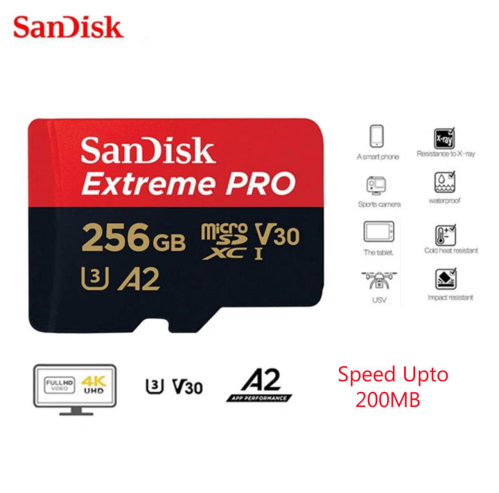 SanDisk EXTREME PRO 256GB - MicroSDXC / 200MB/ A2 / UHS-I / U3 / V30 / C10 - SDXC MicroSD Memory Card - For Action Cam / Drones / Helicam