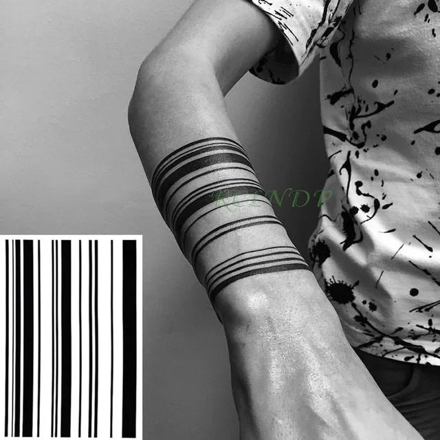 【Good-Love Store】Waterproof Temporary Tattoo stripe Bar code line Fake Tatto Flash Tatoo Abdomen Arm tatouage for Men Women