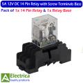 14 Pin 5A Coil 12V DC Power Relay and PYF-14 Screw Terminals Base 12V Contact DPDT General Purpose Relay 14 pins double pole double through relay by Electrica. 